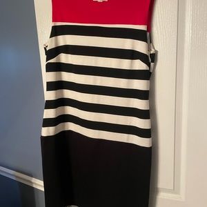 Black red and white cotton sheath dress